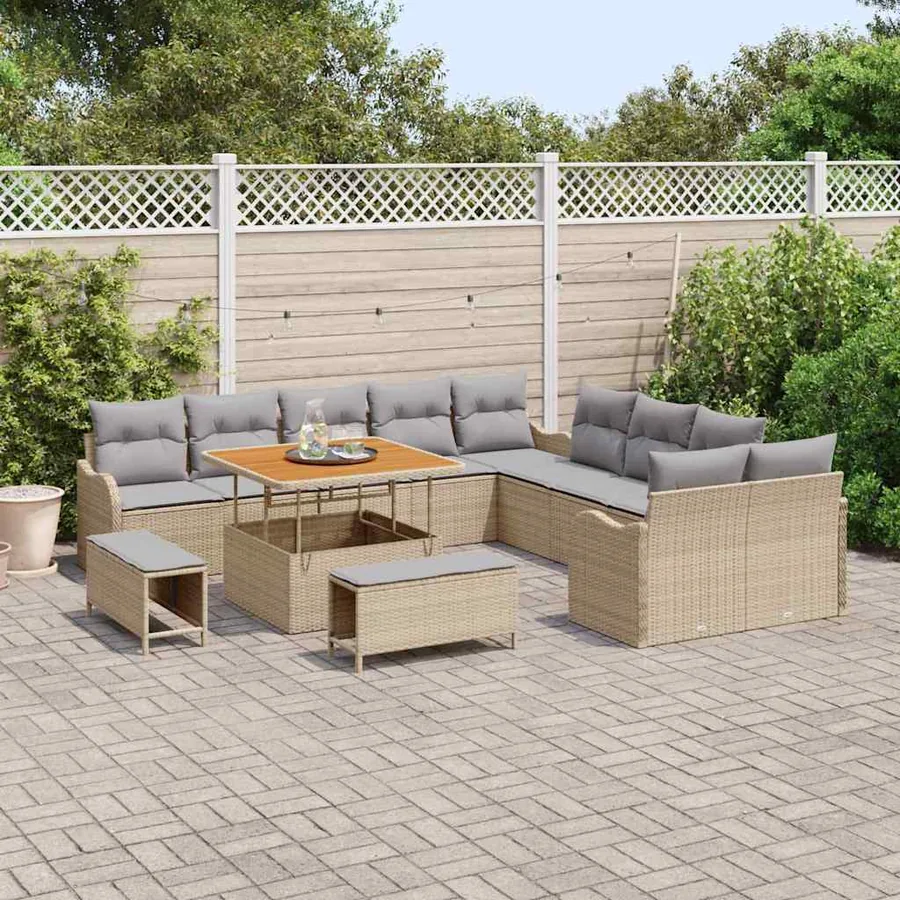 Ensemble de canapé de jardin 13 pcs Beige et Gris clair - 3