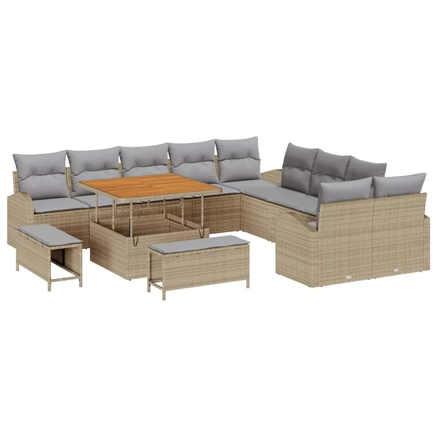 Ensemble de canapé de jardin 13 pcs Beige et Gris clair - 2