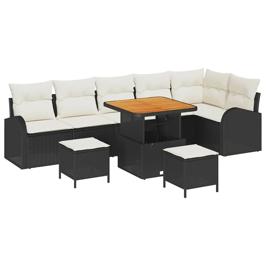 Ensemble de canapé de jardin avec coussin 9 pcs Noir et Crème - 2
