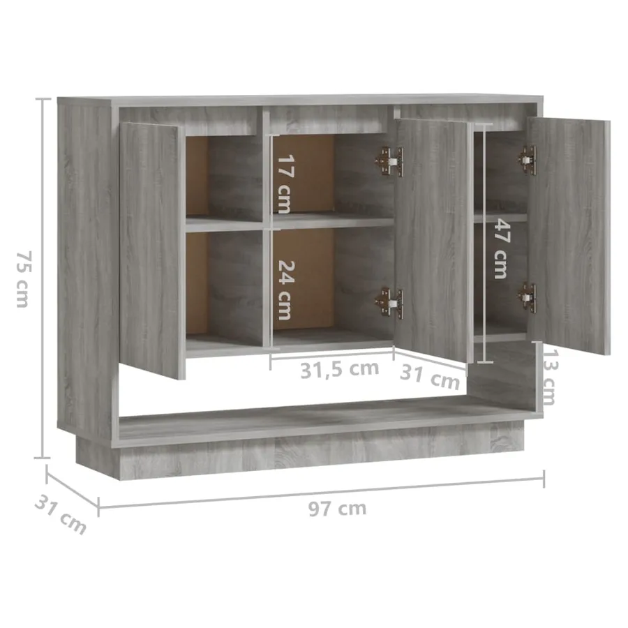 Buffet Sonoma gris 97x31x75 cm Bois d'ingénierie - 8