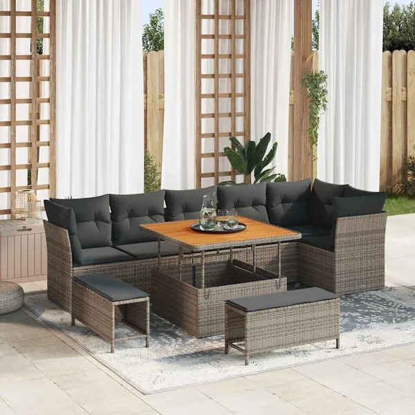Ensemble de canapé de jardin avec coussin 9 pcs Gris