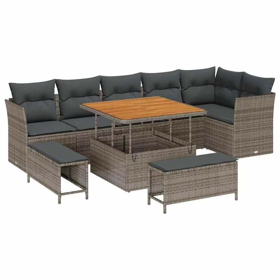 Ensemble de canapé de jardin avec coussin 9 pcs Gris - 2