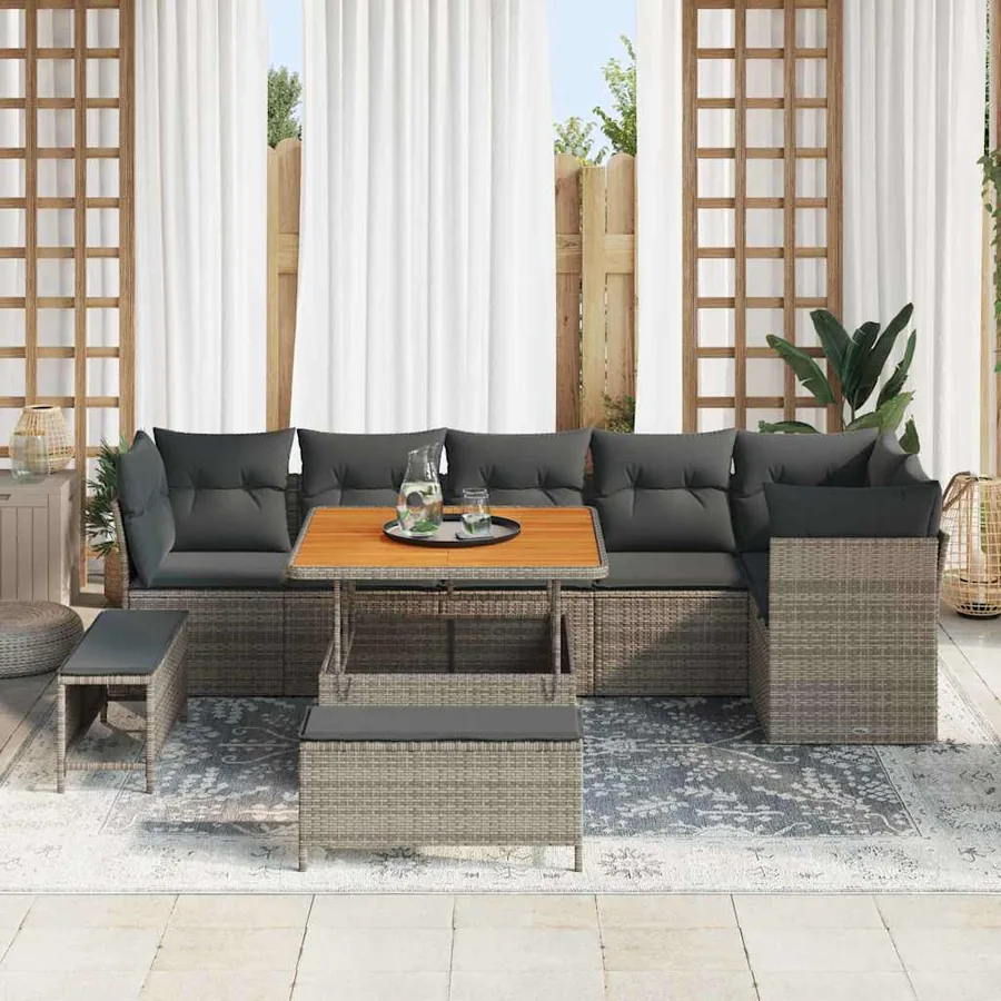 Ensemble de canapé de jardin avec coussin 9 pcs Gris - 3