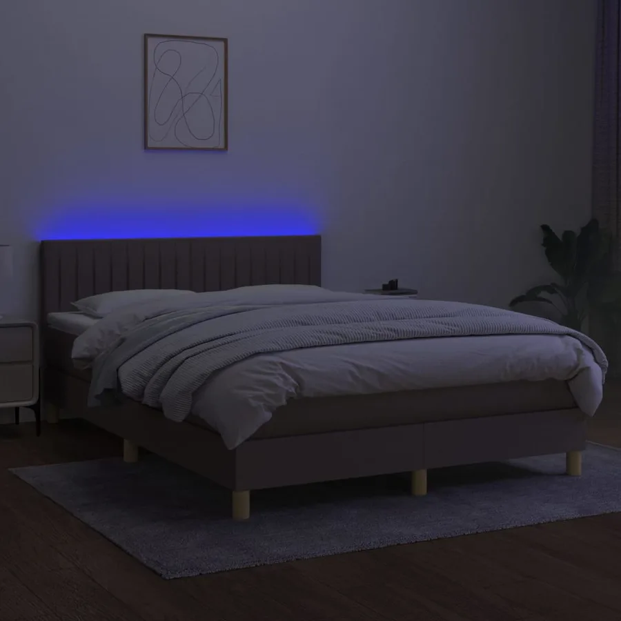 Sommier à lattes de lit avec matelas LED Taupe 140x200 cm Tissu - 3
