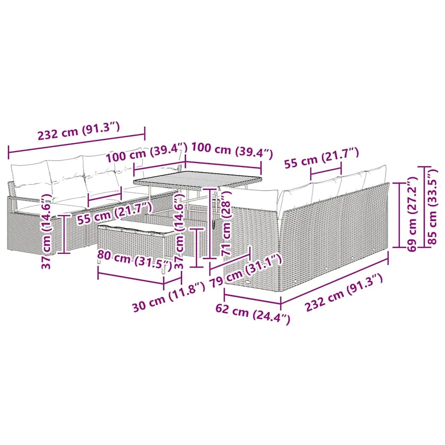 Ensemble de canapé de jardin Gris 100 x 100 x 71 cm - 18