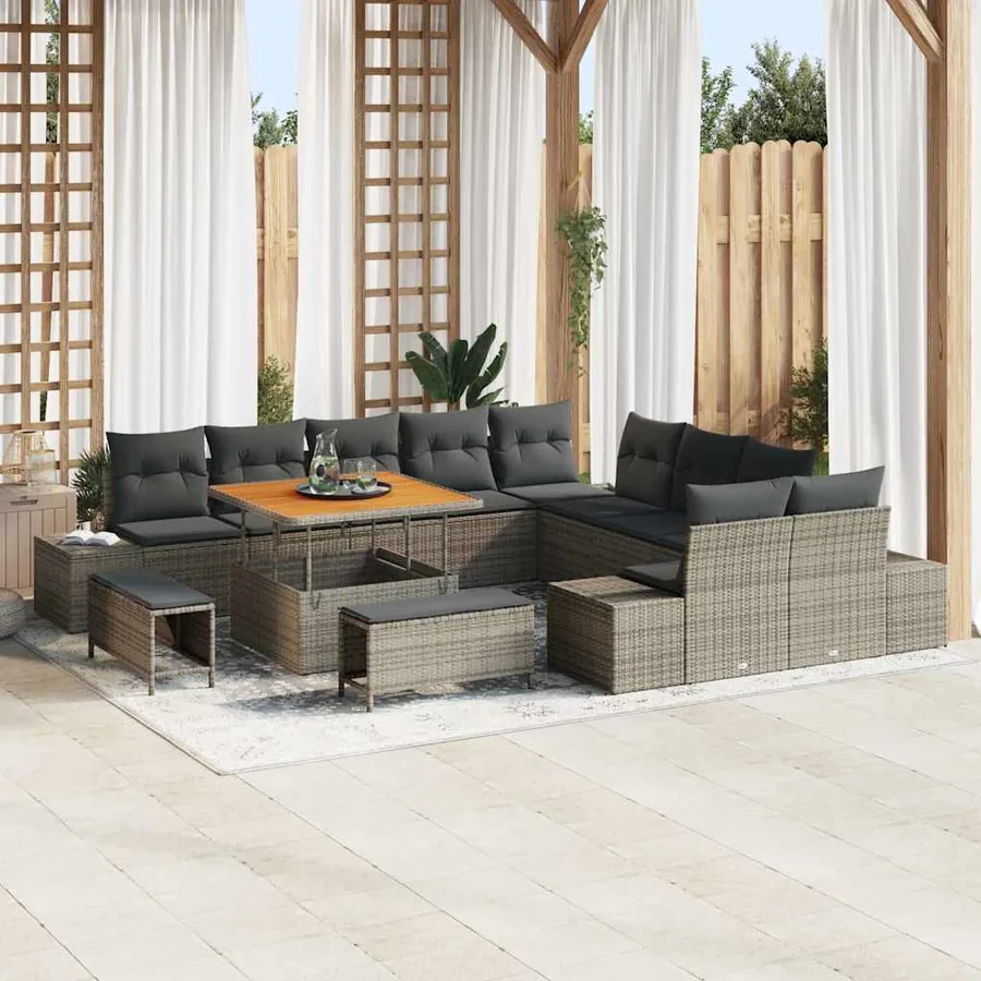 Ensemble de canapé de jardin 13 pcs Gris Poly rotin