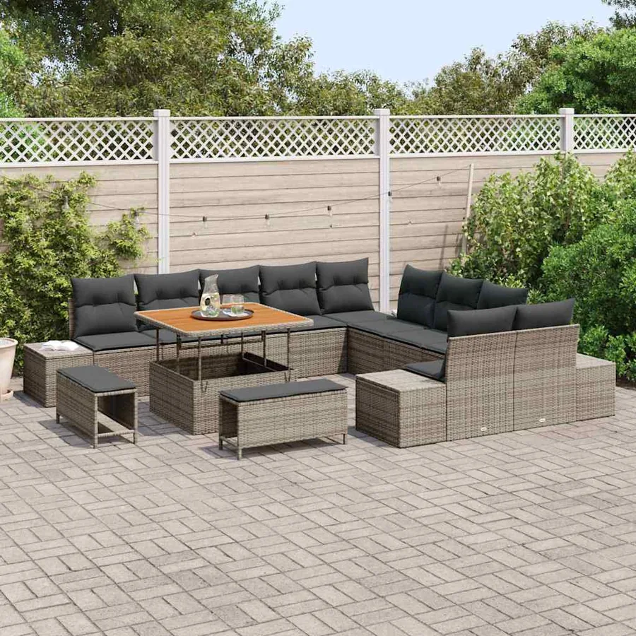 Ensemble de canapé de jardin 13 pcs Gris Poly rotin - 3