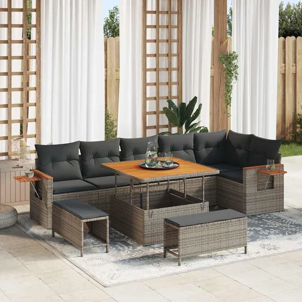 Ensemble de canapé de jardin avec coussin 11 pcs Gris polyrotin