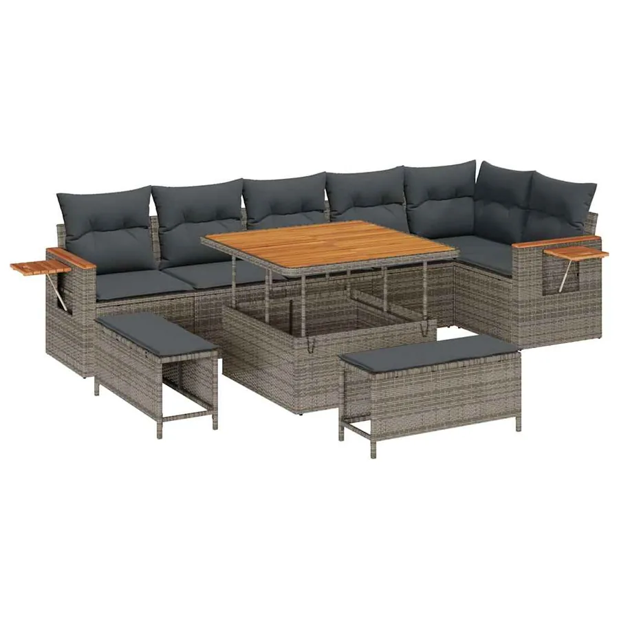 Ensemble de canapé de jardin avec coussin 11 pcs Gris polyrotin - 2