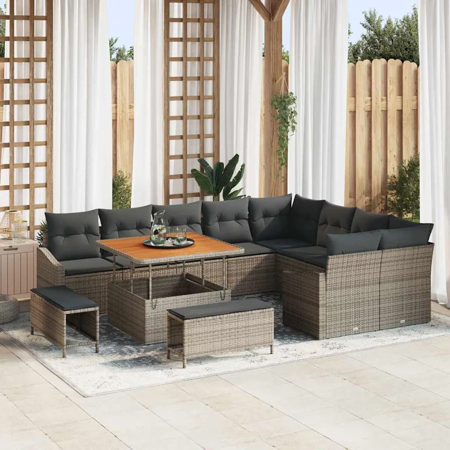 Ensemble de canapé de jardin 12 pcs Gris Poly rotin