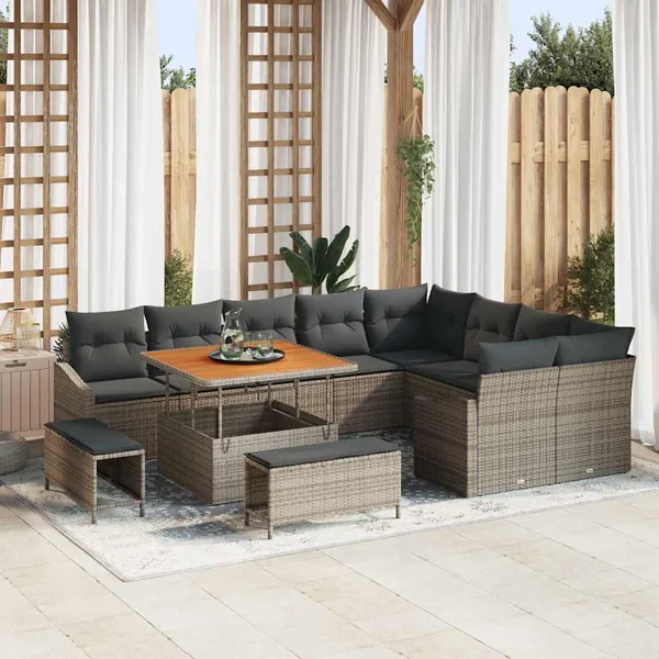 Ensemble de canapé de jardin 12 pcs Gris Poly rotin