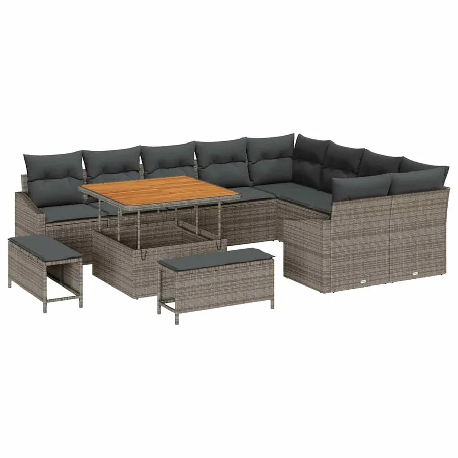 Ensemble de canapé de jardin 12 pcs Gris Poly rotin - 2