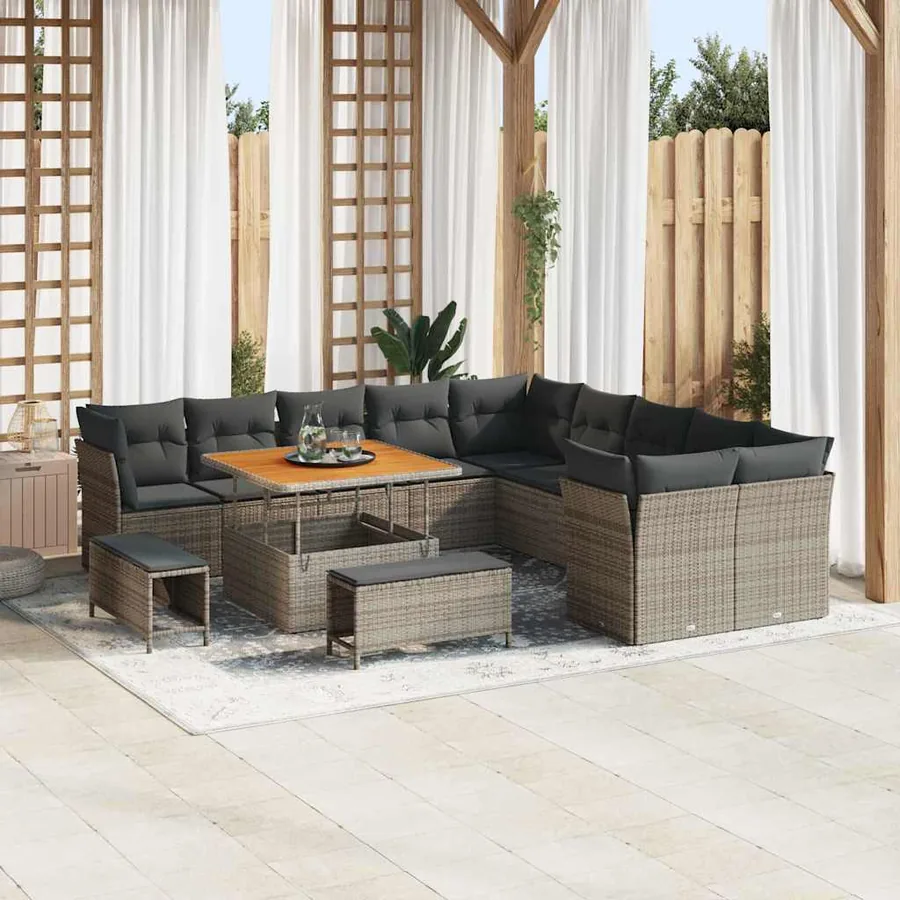 Ensemble de canapé de jardin avec coussin 13 pcs Gris polyrotin