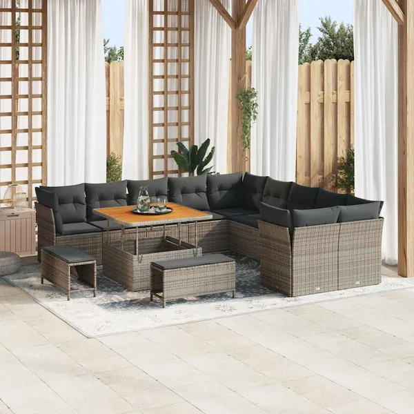 Ensemble de canapé de jardin avec coussin 13 pcs Gris polyrotin