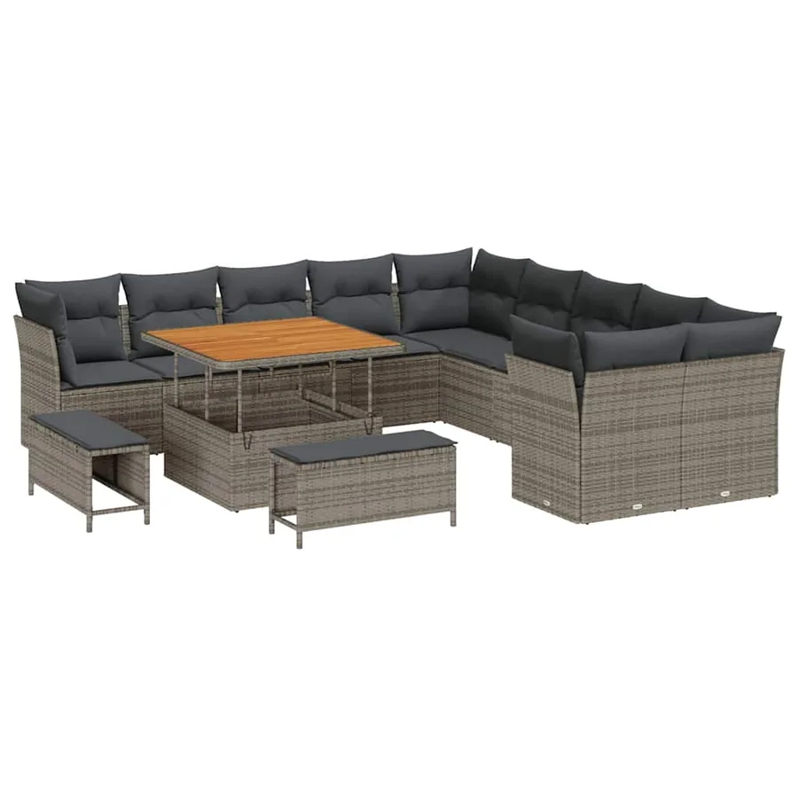 Ensemble de canapé de jardin avec coussin 13 pcs Gris polyrotin - 2
