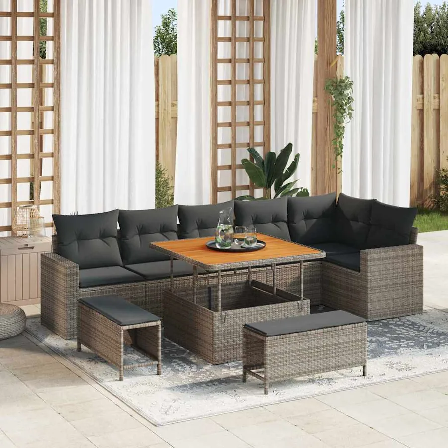 Ensemble de canapé de jardin avec coussin 11 pcs Gris polyrotin