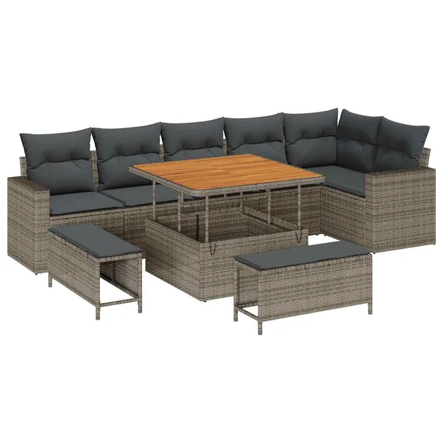 Ensemble de canapé de jardin avec coussin 11 pcs Gris polyrotin - 2