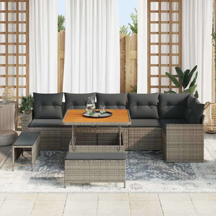 Ensemble de canapé de jardin avec coussin 11 pcs Gris polyrotin - 3