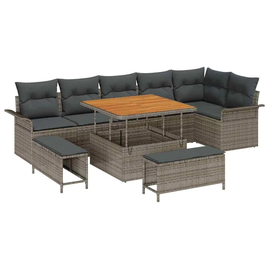Ensemble de canapé de jardin avec coussin 9 pcs Gris - 2