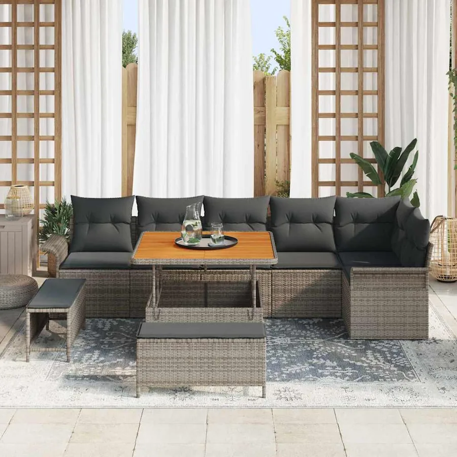Ensemble de canapé de jardin avec coussin 9 pcs Gris - 3