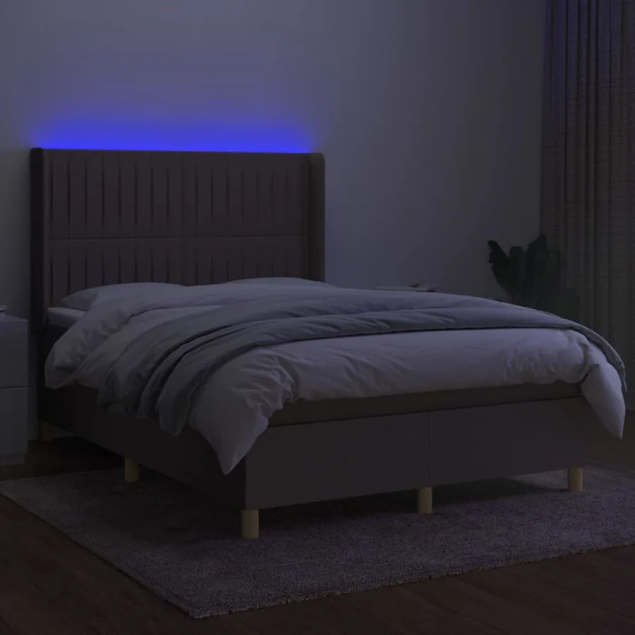 Sommier à lattes de lit matelas et LED Taupe 140x200 cm Tissu - 3