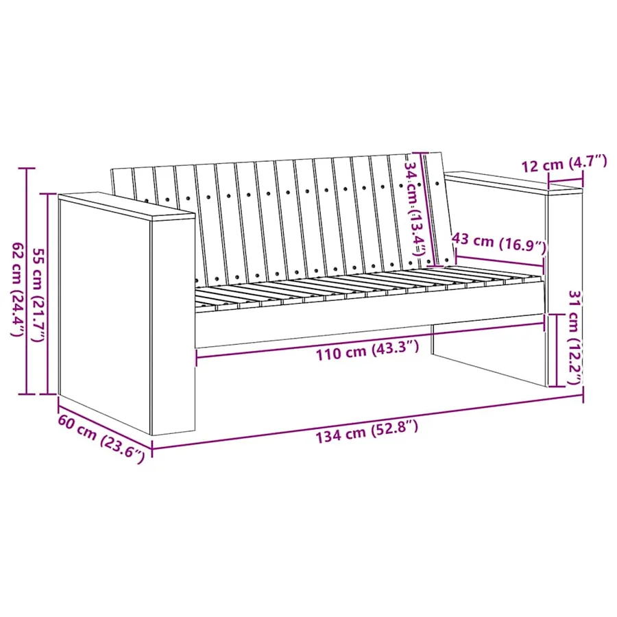 Canapé de jardin Vert 134 x 60 x 62 cm Bois de pin massif - 8