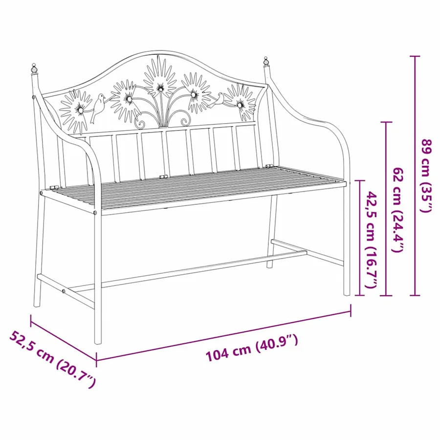 Banc de jardin Noir 104 x 52,5 x 89 cm Acier - 9