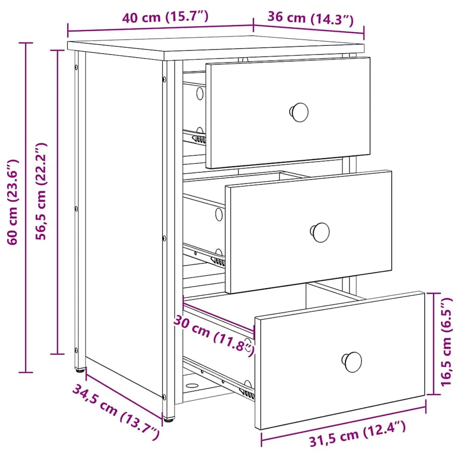 Cabinet de chevet avec tiroir 2 pcs Chêne noir 40 x 36 x 60 cm - 13