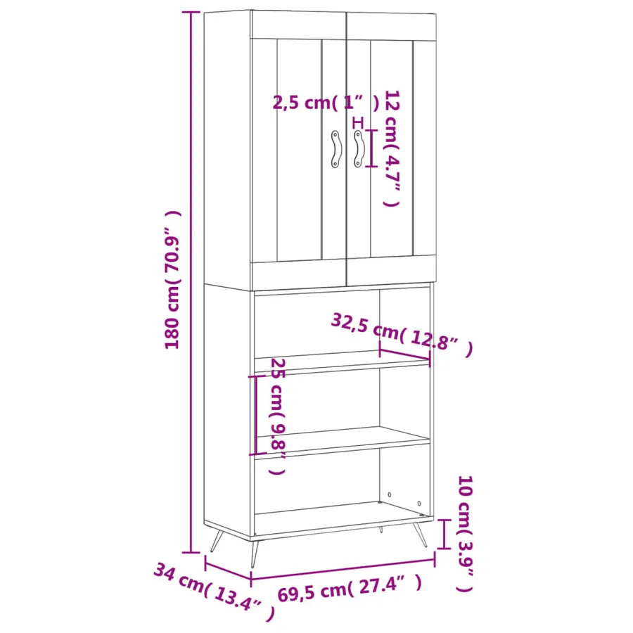 Buffet haut Blanc 69,5x34x180 cm Bois d'ingénierie - 13