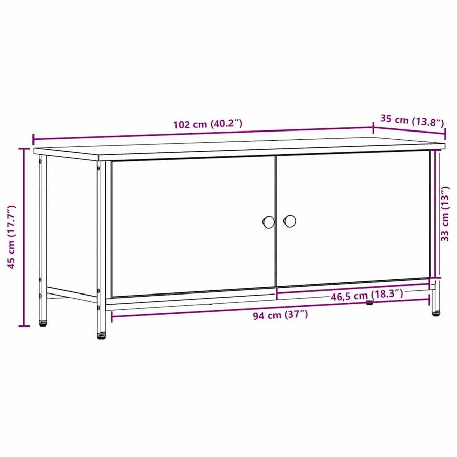 Meuble TV Chêne artisanal 100 x 35 x 45 cm Bois d'ingénierie - 13