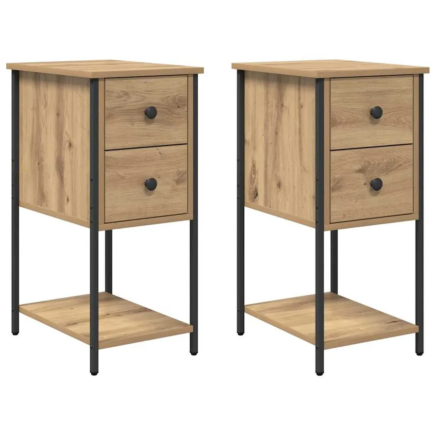 Cabinet de chevet 2 pc chêne artisanal 32 x 42 x 70 cm - 2