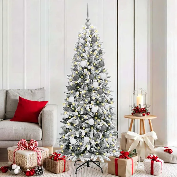Sapin de Noël artificiel avec 300 LED avec support Blanc 180 cm