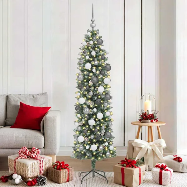 Arbre de Noël artificiel slim avec 300 LED Vert et blanc 180 cm