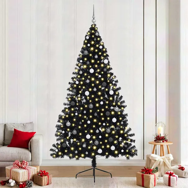 Sapin de Noël artificiel pré-éclairé Noir 240 cm PVC