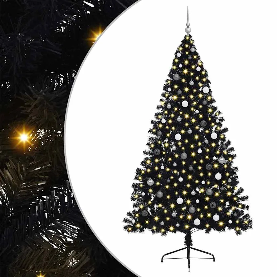 Sapin de Noël artificiel pré-éclairé Noir 240 cm PVC - 2
