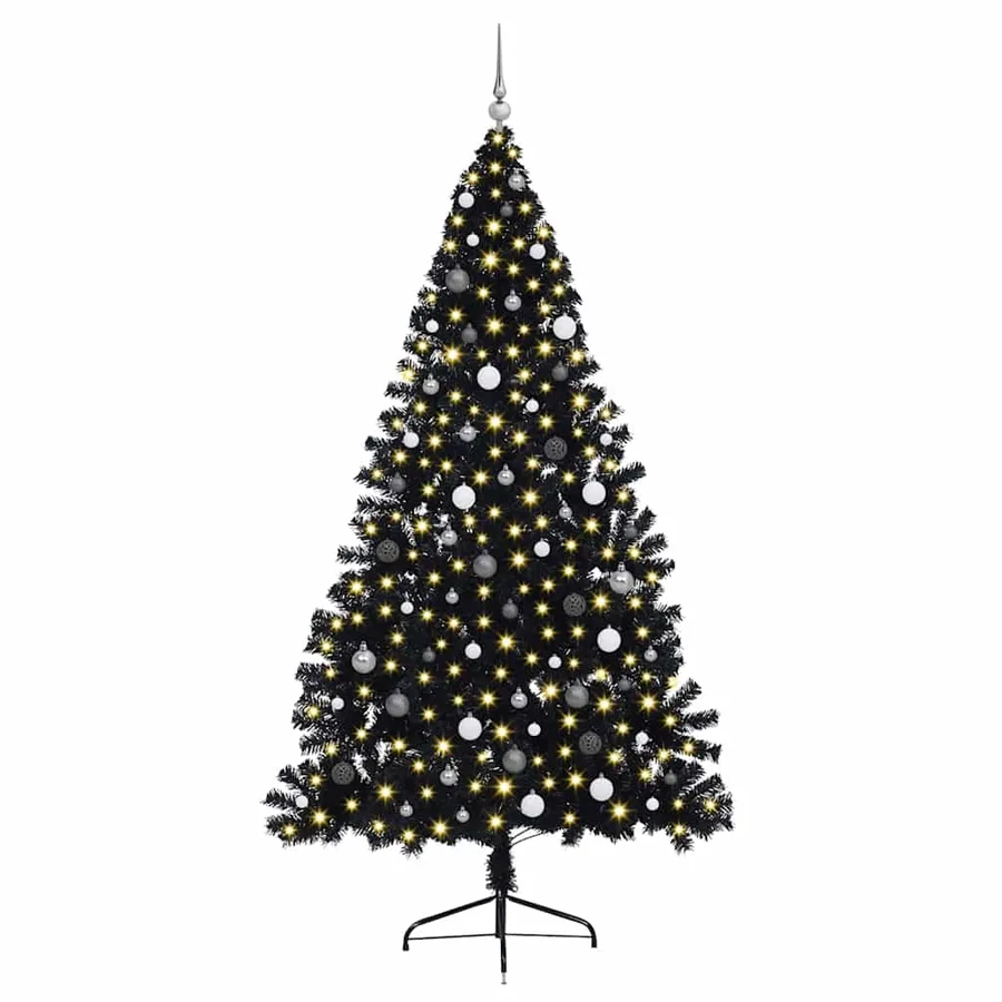 Sapin de Noël artificiel pré-éclairé Noir 240 cm PVC - 3