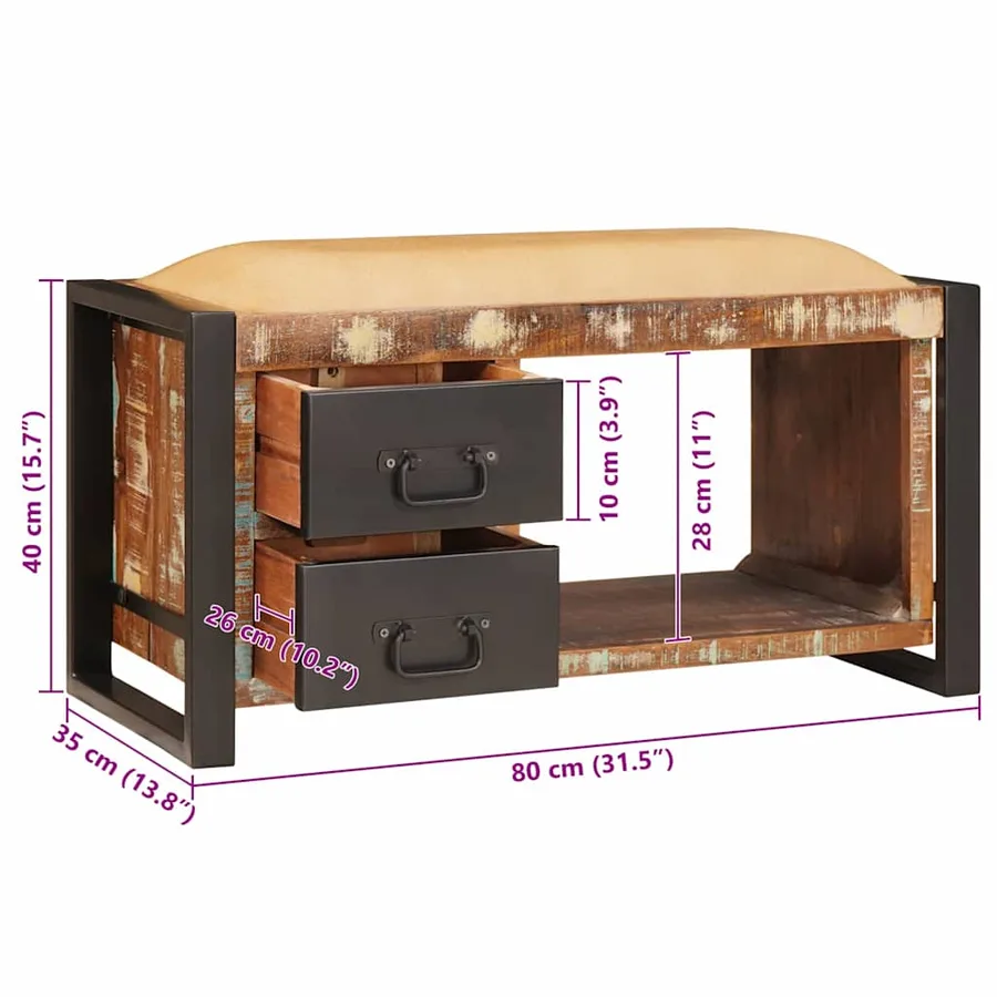 Banc de rangement Multicolore Bois massif de récupération - 13