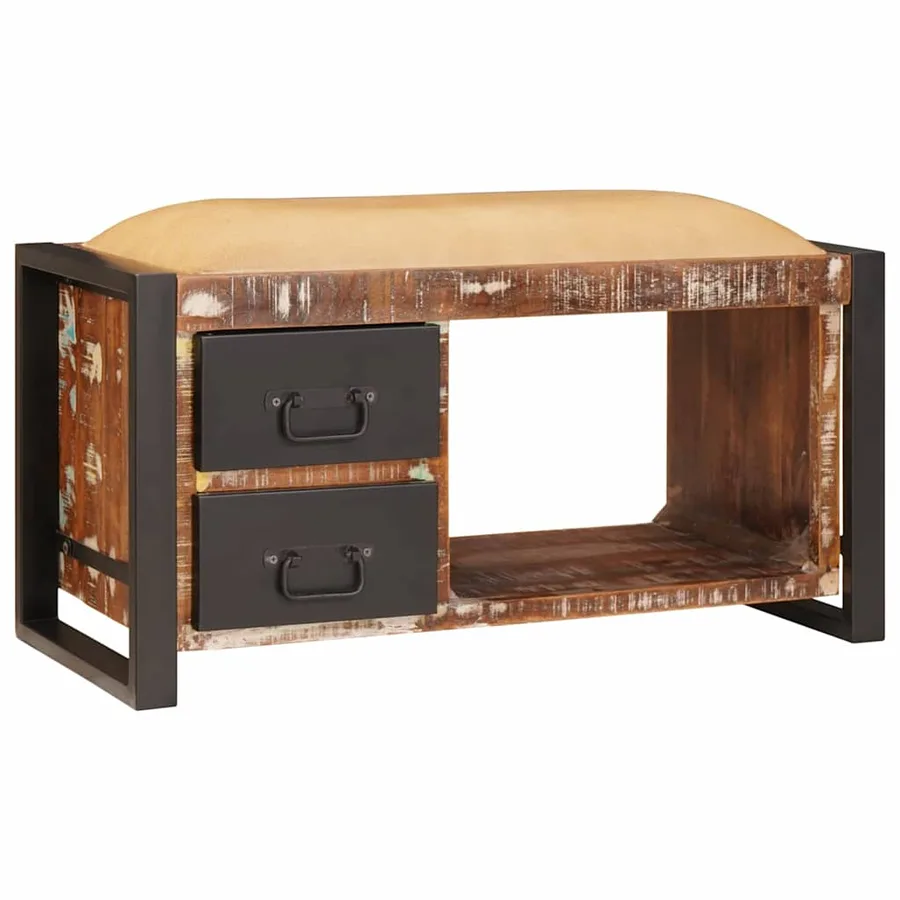 Banc de rangement Multicolore Bois massif de récupération - 4