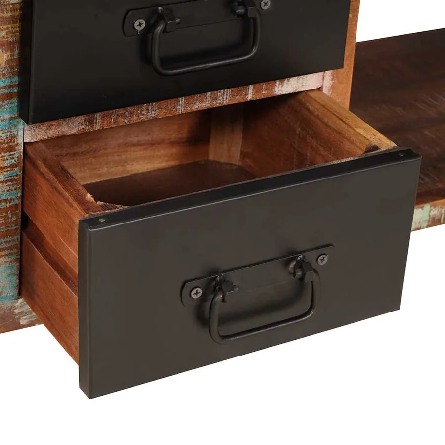 Banc de rangement Multicolore Bois massif de récupération - 9