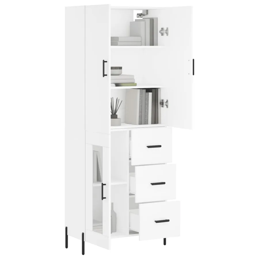 Buffet haut Blanc 69,5x34x180 cm Bois d'ingénierie - 3