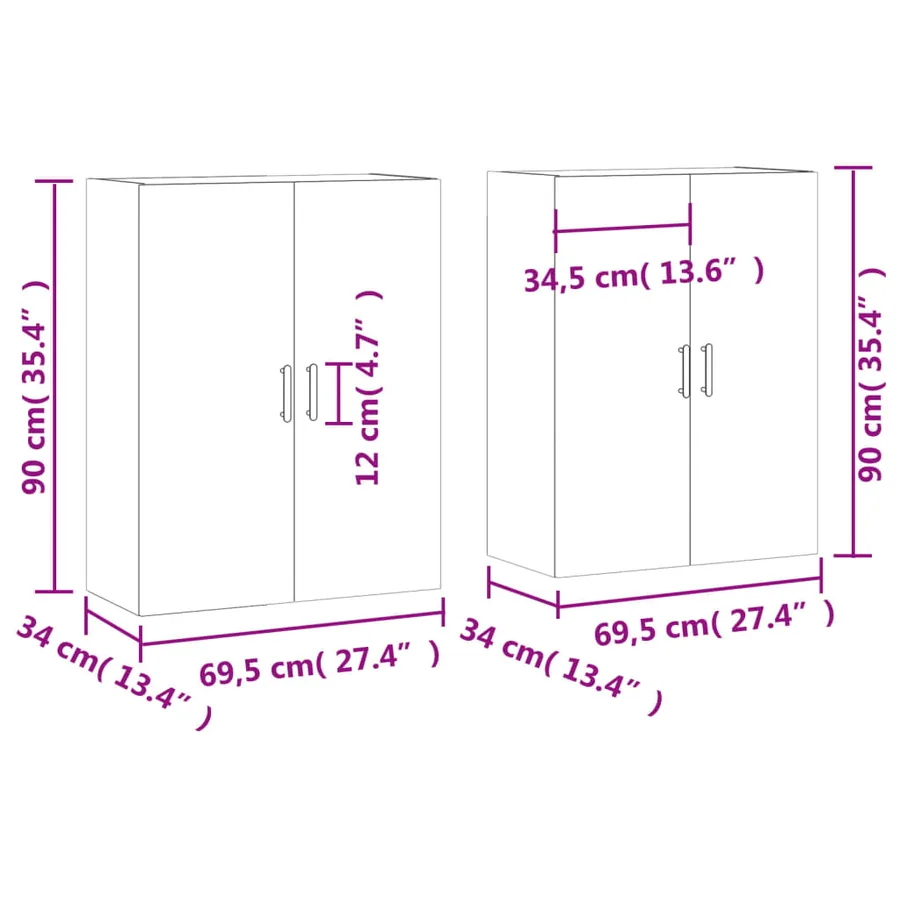 Armoires murales 2 pcs blanc 69,5x34x90 cm - 12