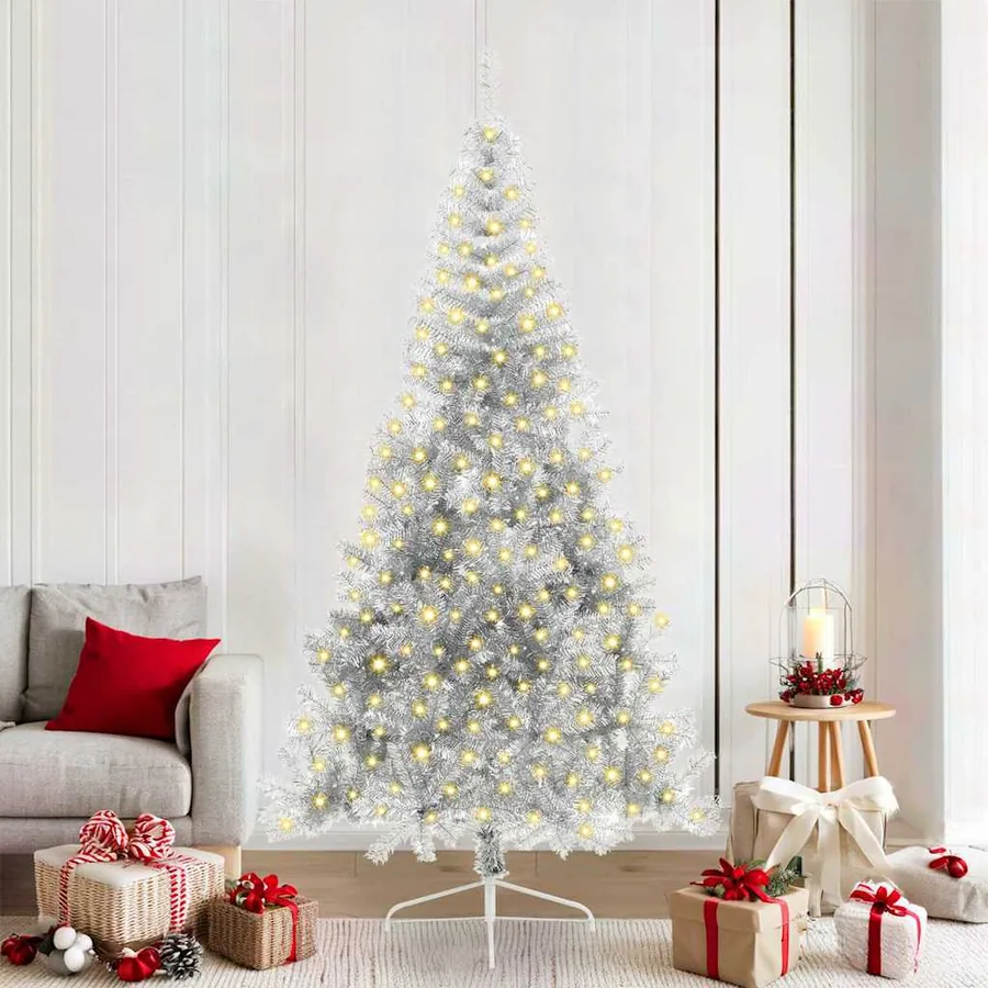 Sapin de Noël artificiel pré-éclairé Argent 210 cm PET