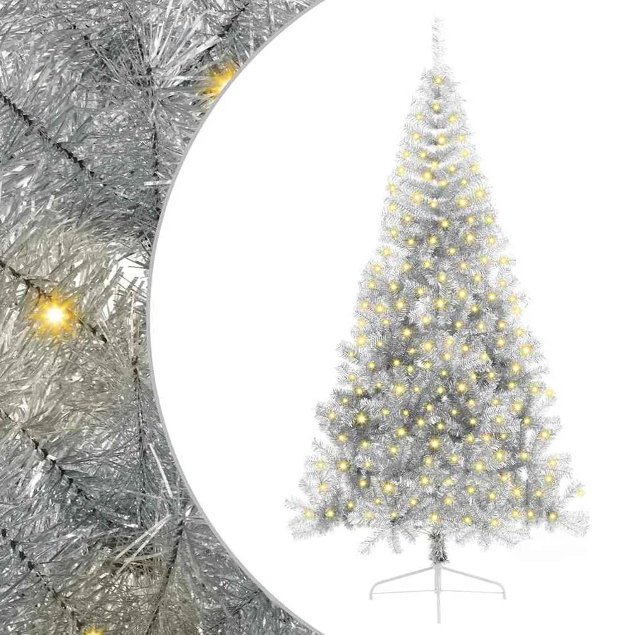 Sapin de Noël artificiel pré-éclairé Argent 210 cm PET - 2