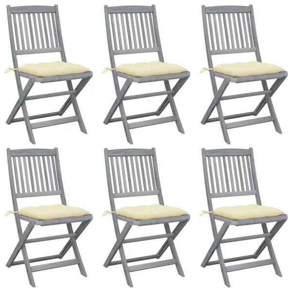 Chaises pliables d'extérieur lot de 6 et coussins Bois d'acacia