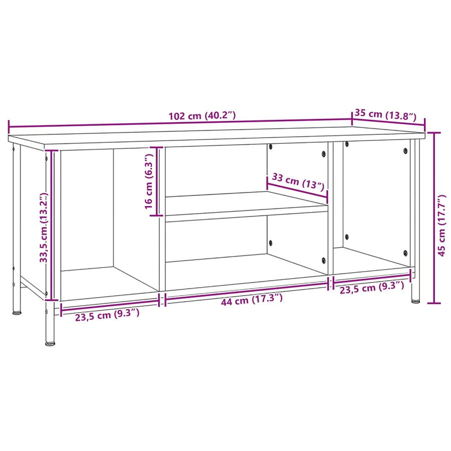 Meuble TV Chêne noir 102 x 35 x 45 cm Bois d'ingénierie - 11