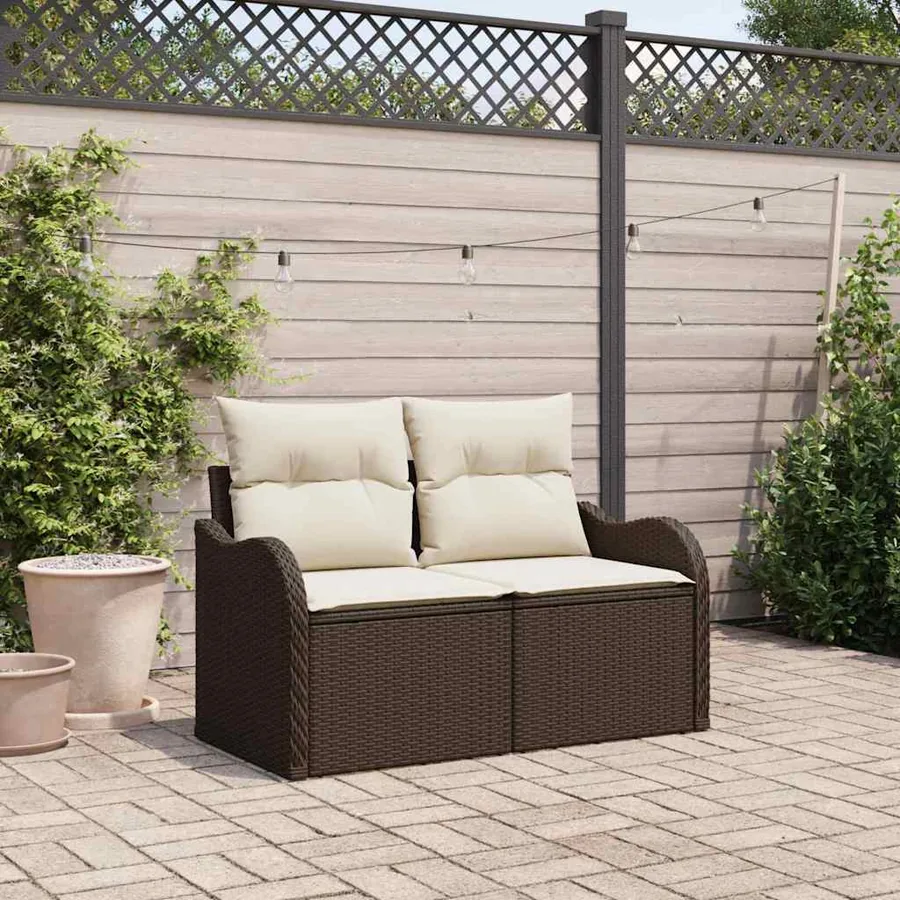Canapé de jardin avec coussin Marron 121 x 62 x 69cm polyrotin