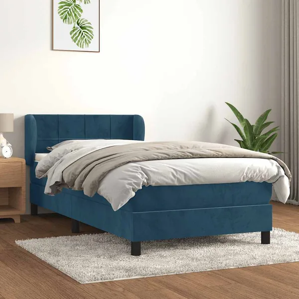 Sommier à lattes de lit avec matelas Bleu foncé 90x190 cm