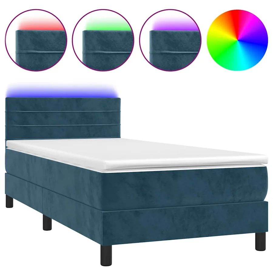 Sommier à lattes de lit et matelas et LED Bleu foncé 90x190 cm - 2