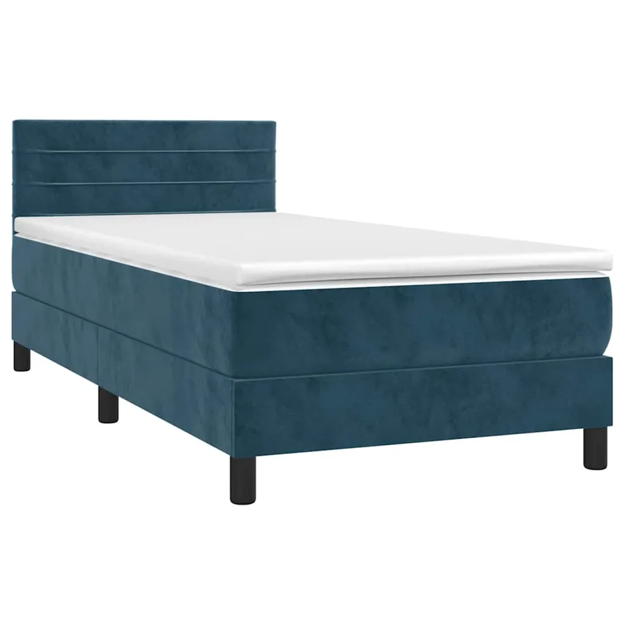 Sommier à lattes de lit et matelas et LED Bleu foncé 90x190 cm - 3
