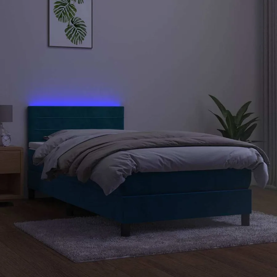 Sommier à lattes de lit et matelas et LED Bleu foncé 90x190 cm - 4